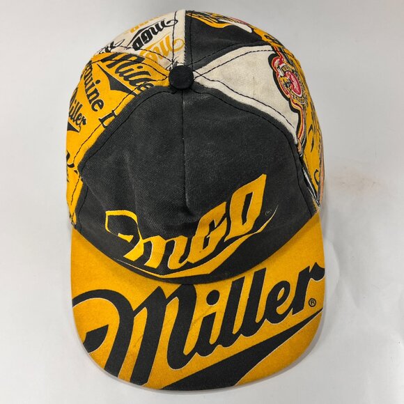 Vintage Miller Genuine Draft Beer Snap Back Hat Cap Yellow Black Adult Mens 80's - Picture 7 of 15